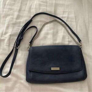 Kate spade navy blue hand bag and crossbody with silver chain